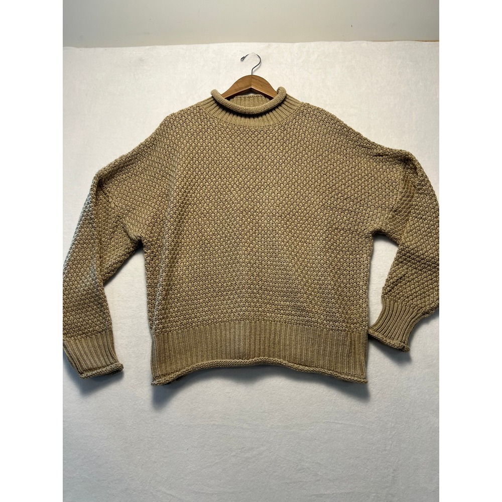 Large Sweater Chunky Knit Tan Beige Mock Neck Popcorn Academia Fall Preppy Cozy